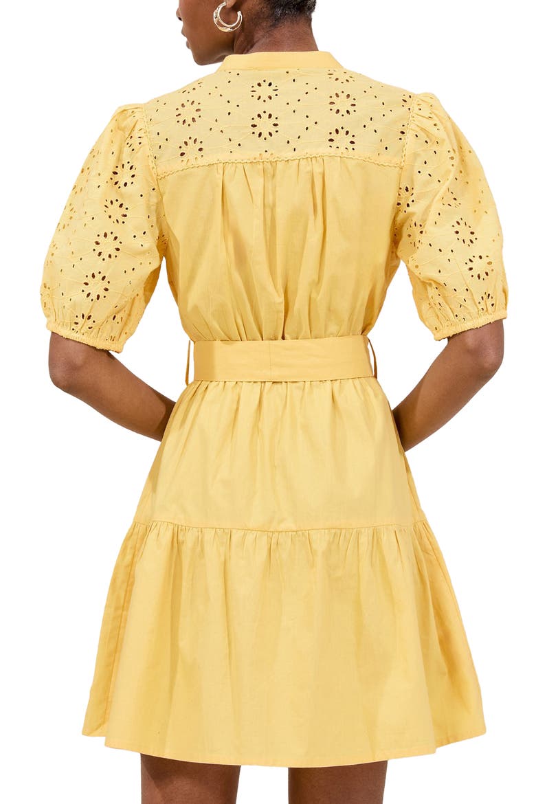 Broderie Belted Minidress, Alternate, color, YELLOW