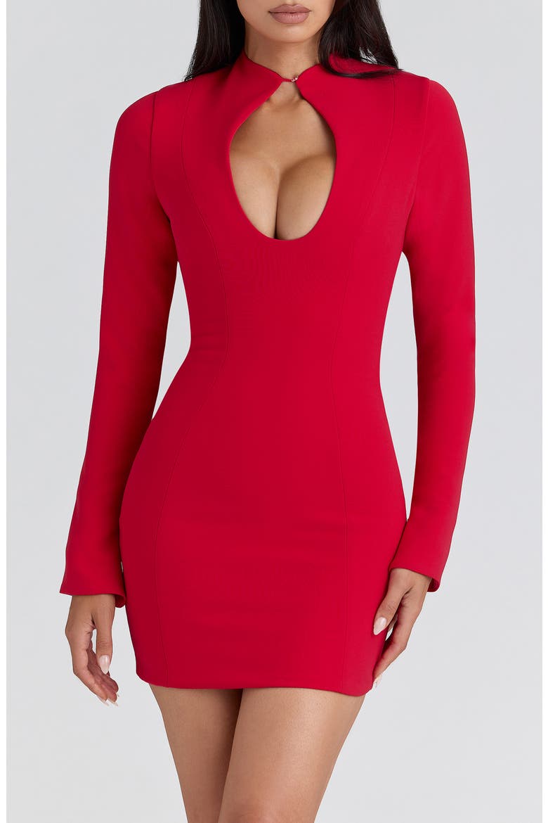 Lotus Long Sleeve Keyhole Cocktail Minidress, Alternate, color, RED CREPE