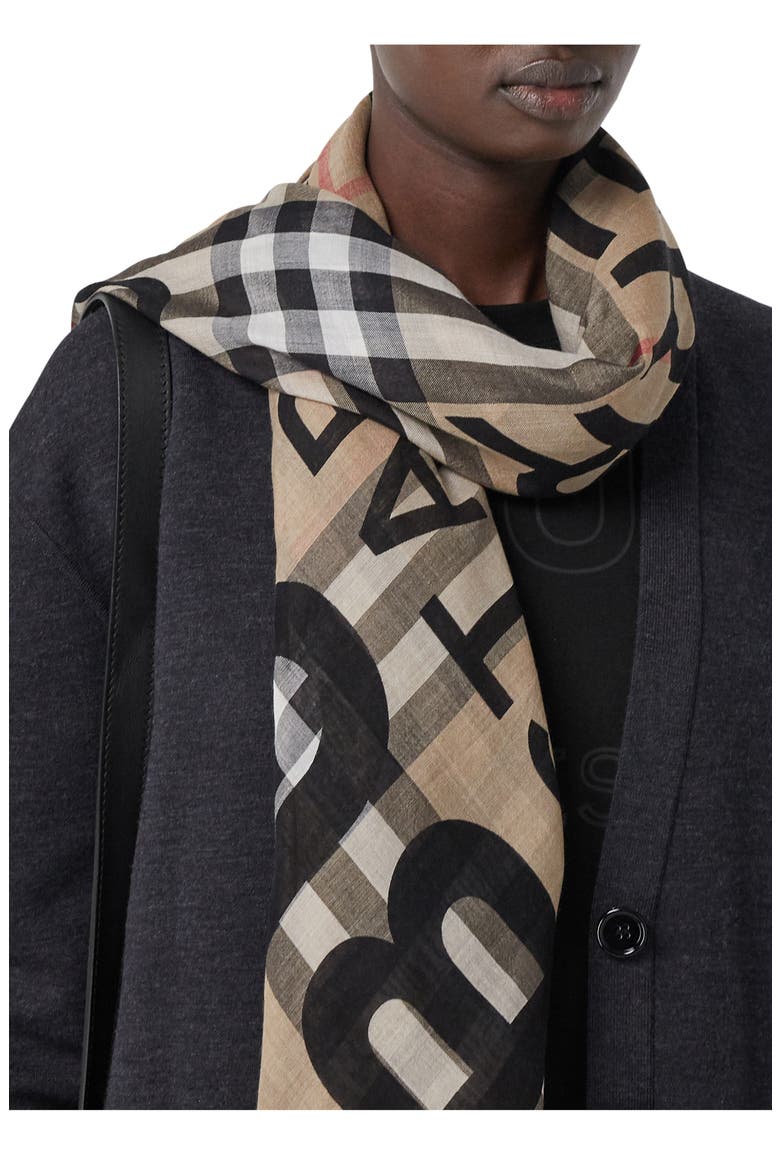 Horseferry Print Check Wool & Silk Scarf, Alternate, color, ARCHIVE BEIGE