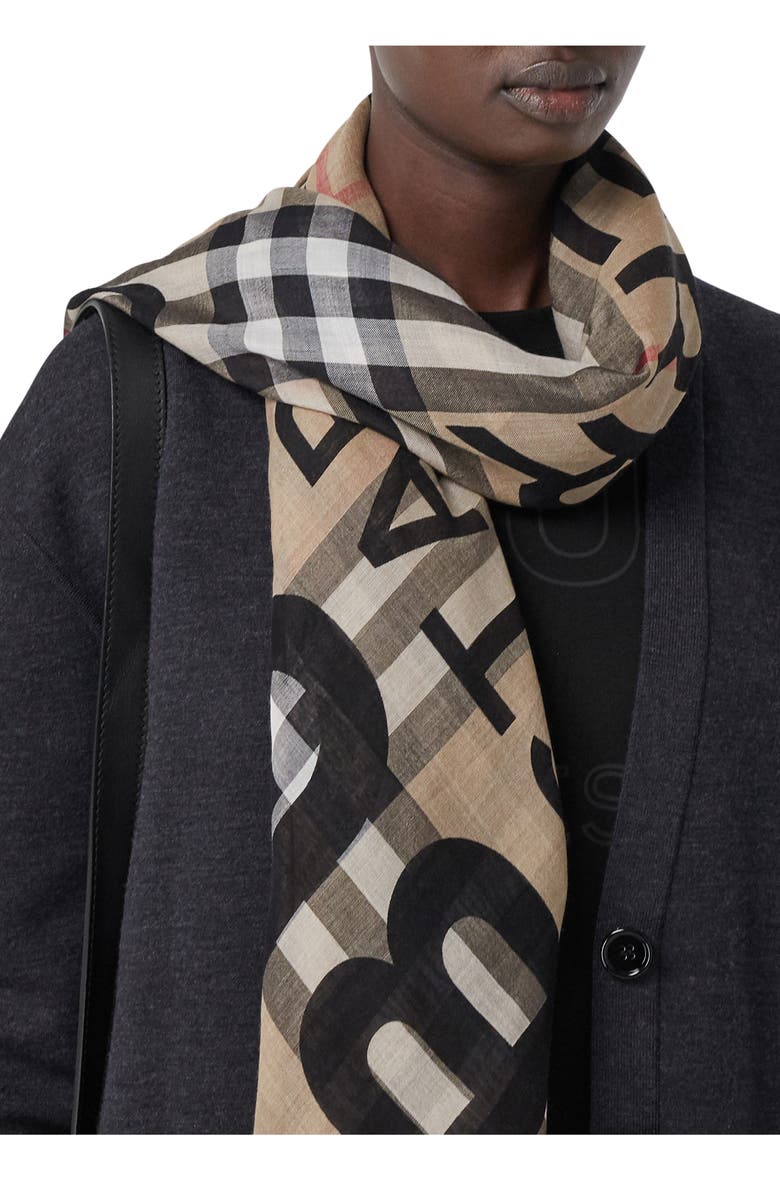 Burberry Horseferry Print Check Wool & Silk Scarf, Alternate, color, 