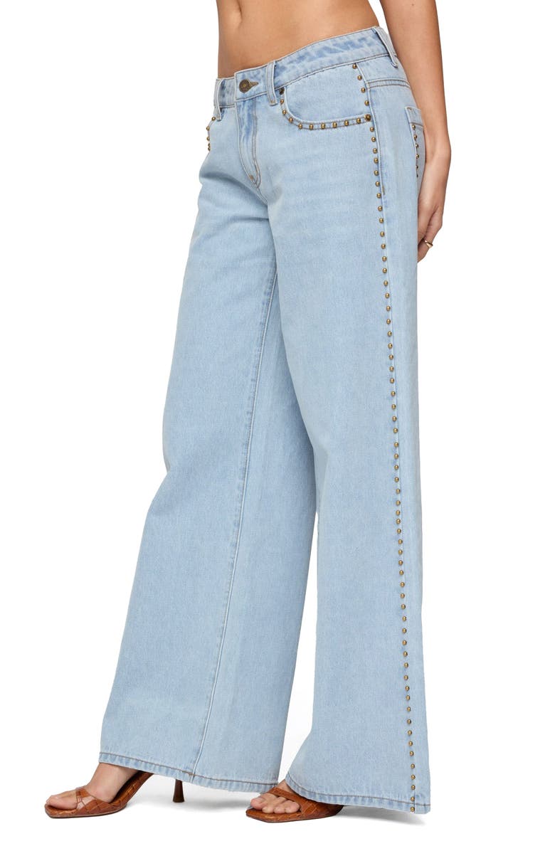EDIKTED Stassie Stud Low Rise Wide Leg Jeans, Alternate, color, Light-Blue