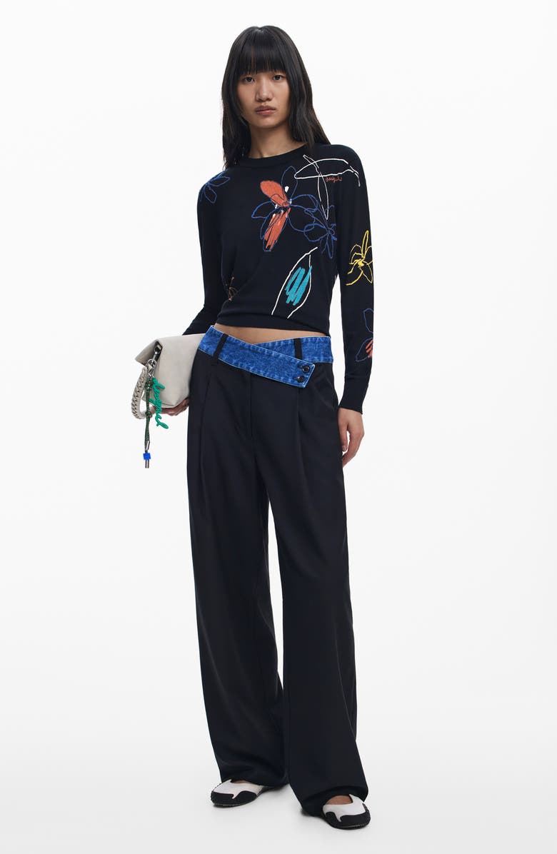 Desigual Denim Waist Wide Leg Pants, Alternate, color, Black