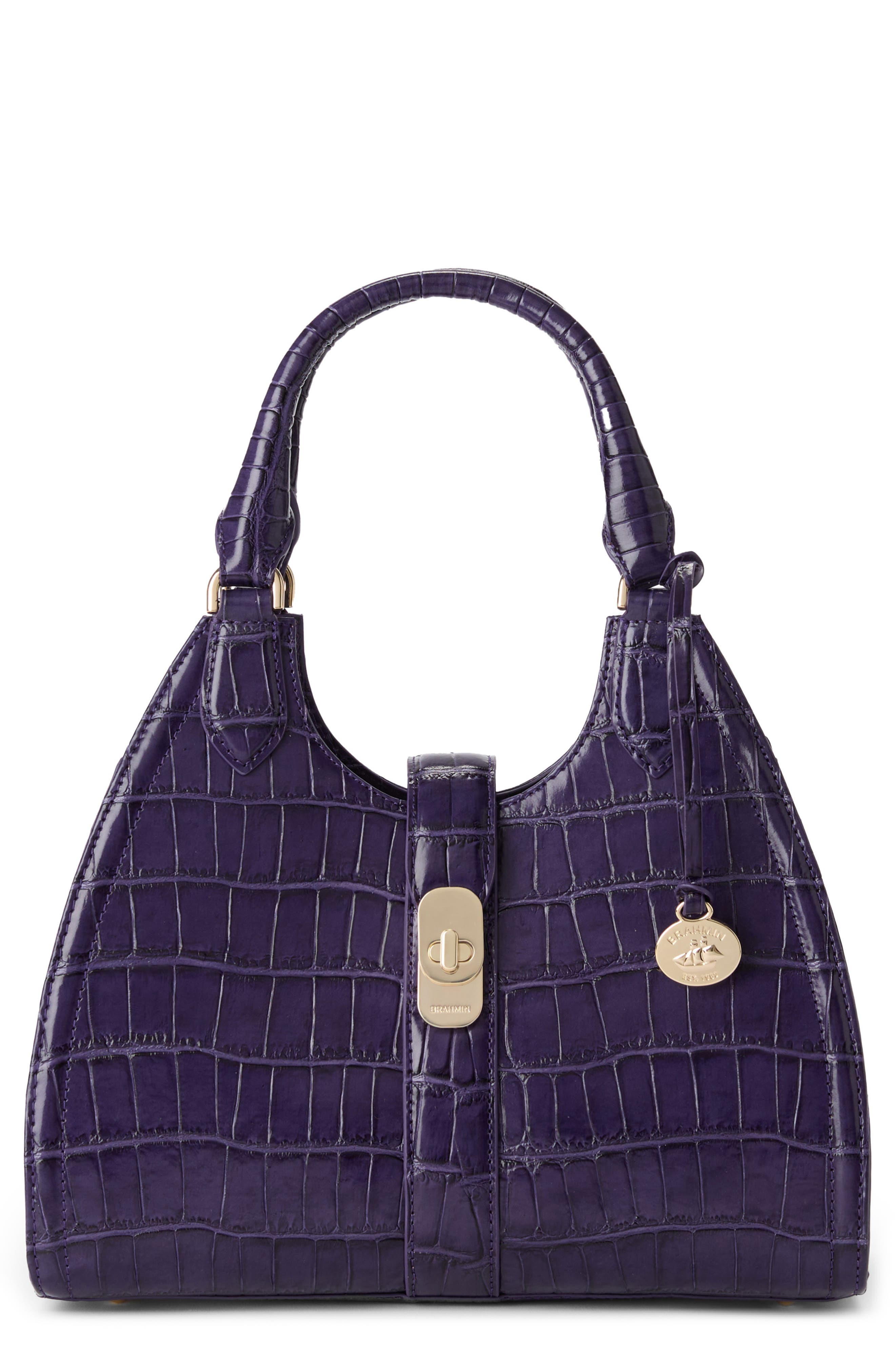 Brahmin Adrian Croc Embossed Leather Shoulder Bag in Voltage Violet 