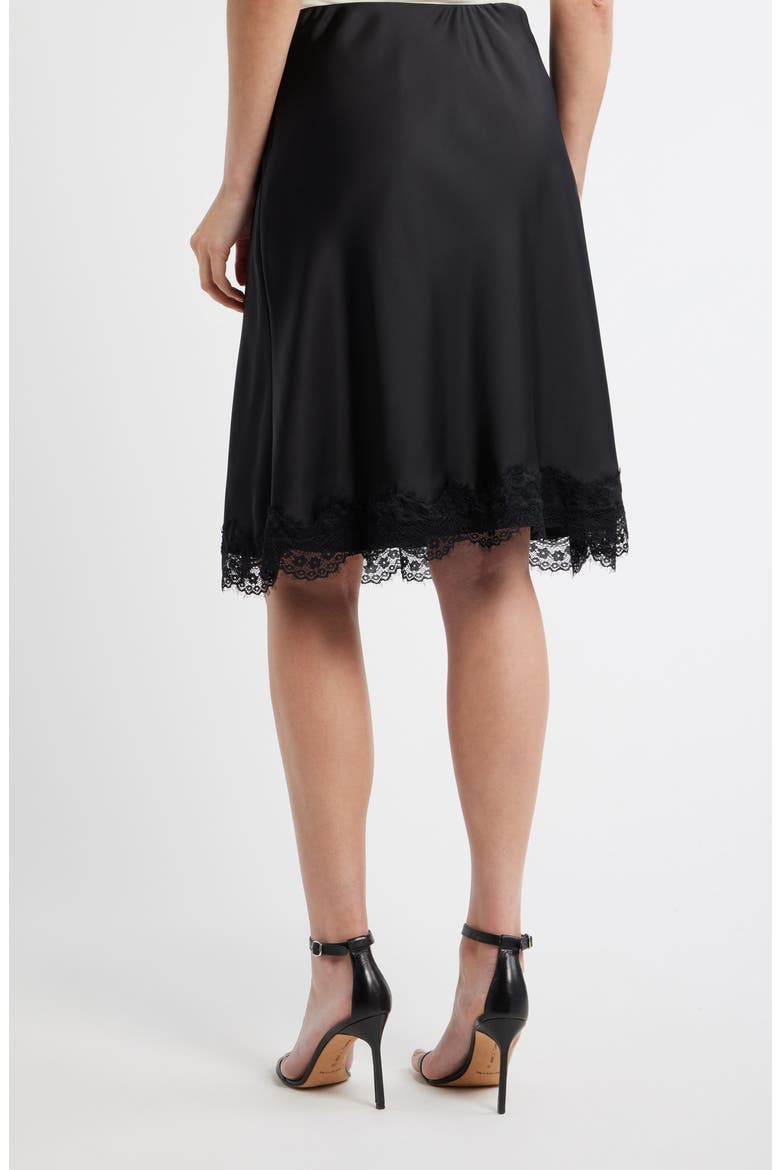 Lace Trim Satin Skirt, Alternate, color, BLACK