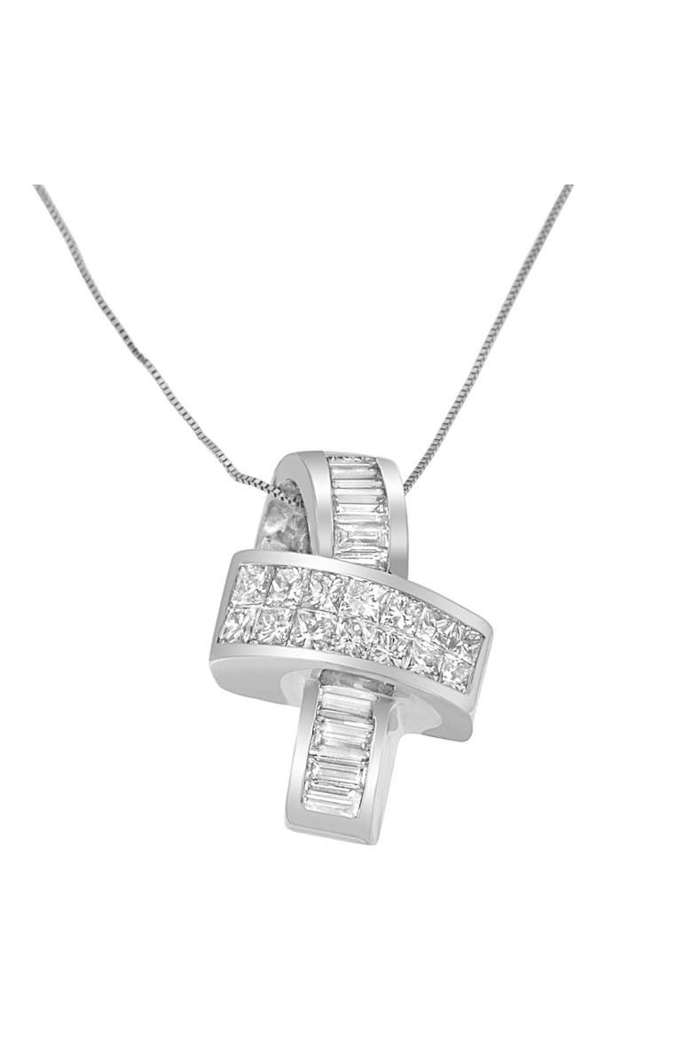 Haus of Brilliance 14K White Gold 2 cttw Princess and Baguette Cut Diamond Ribbon Pendant Necklace, Main, color, White