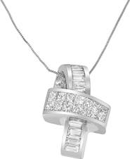 Haus of Brilliance 14K White Gold 2 cttw Princess and Baguette Cut Diamond Ribbon Pendant Necklace