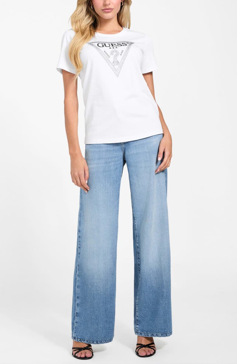 GUESS Krystal Triangle Embellished Graphic T-Shirt, Alternate, color, White