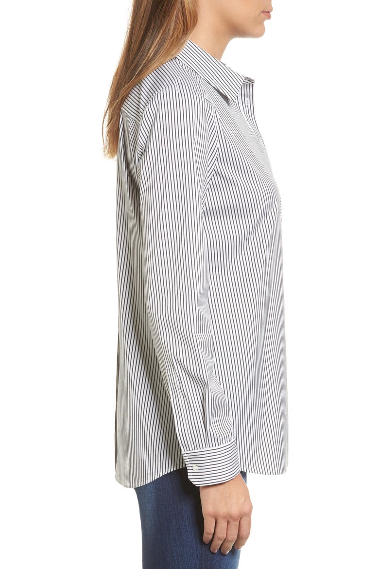 Stretch Woven Shirt, Alternate, color, WHITE- BLACK STRIPE