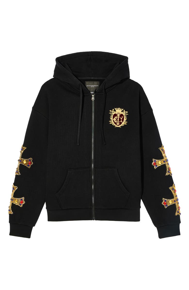 Cult of Individuality Family Crest Zip-Front Cotton Hoodie, Alternate, color, Black