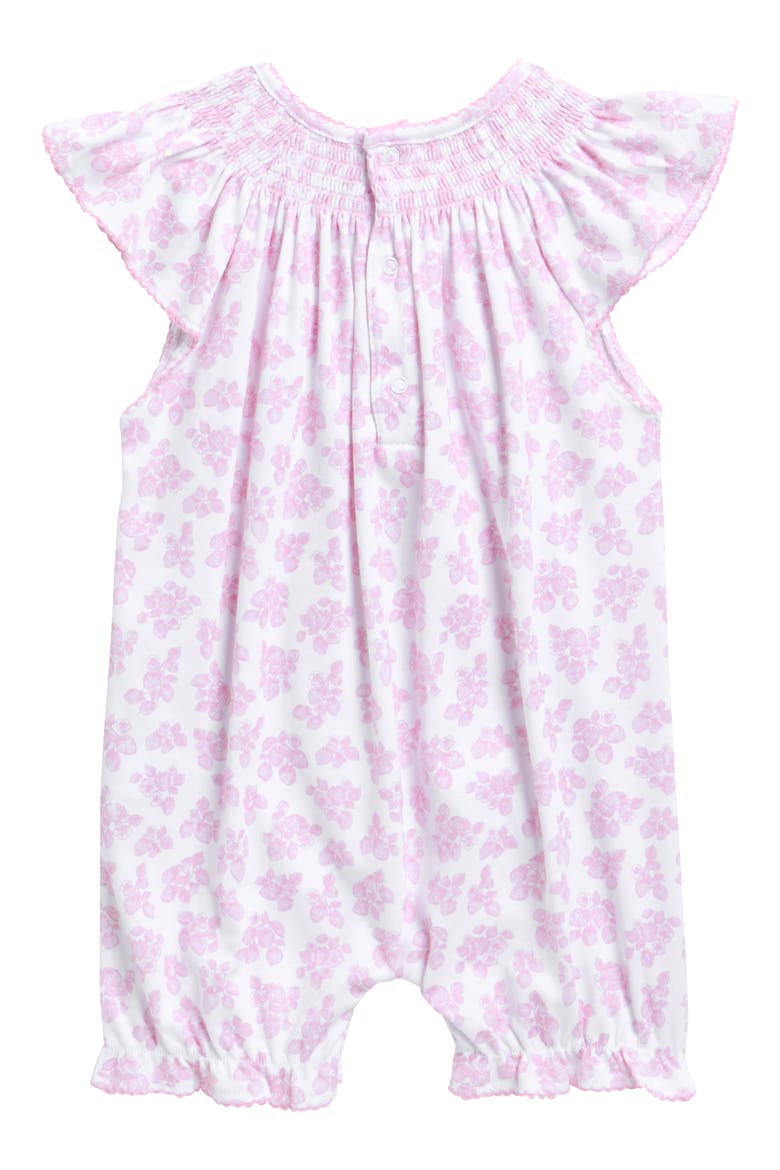 Picot Trim Flutter Sleeve Smocked Yoke Pima Cotton Romper, Alternate, color, PINK