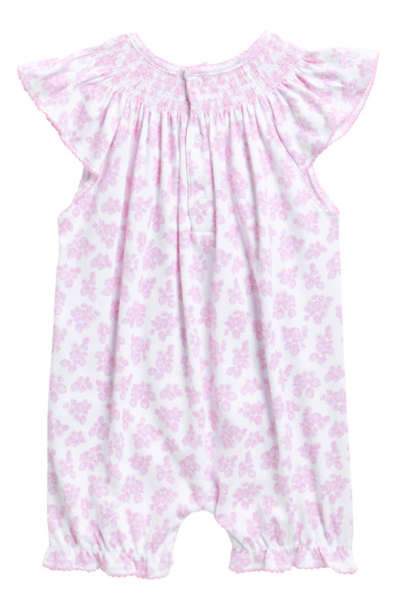 Kissy Kissy Picot Trim Flutter Sleeve Smocked Yoke Pima Cotton Romper, Alternate, color, Pink