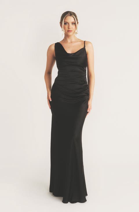 Cowl Front Asymmetric Bridesmaid Dress