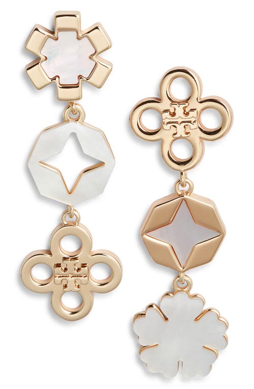 Tory Burch Kira Clover Linear Earrings In Tory Gold/mother Of Pearl