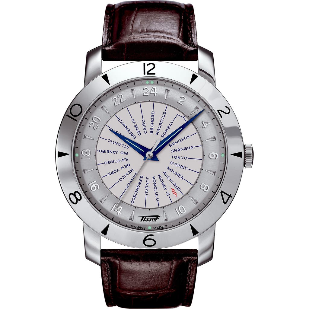 Tissot Heritage Navigator Automatic Leather Strap Watch, 43mm In Brown/silver