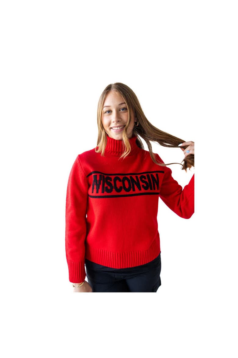 Women's Gameday Social Red Wisconsin Badgers Chenille Turtleneck Sweater, Alternate, color, Red