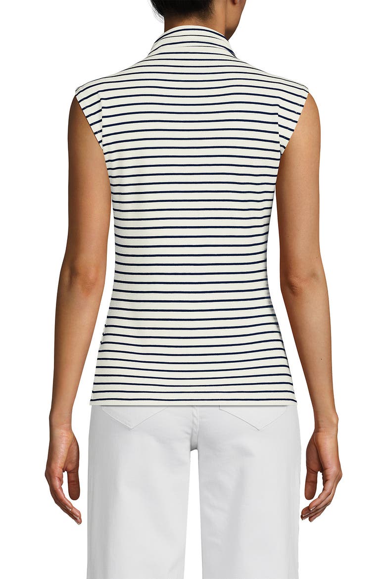 Cap Sleeve Drapey Rib Fitted Funnel Neck Tank, Alternate, color, Ivory/Deep Sea Navy Stripe