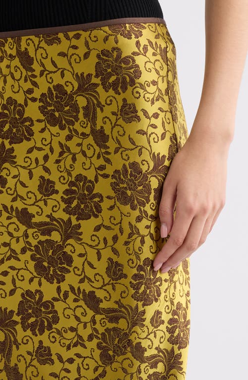 Dries Van Noten Sati Floral Satin Midi Skirt In Ocra