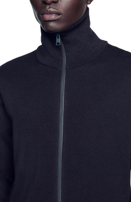 Sandro Zip-up Wool Cardigan In Navy Blue