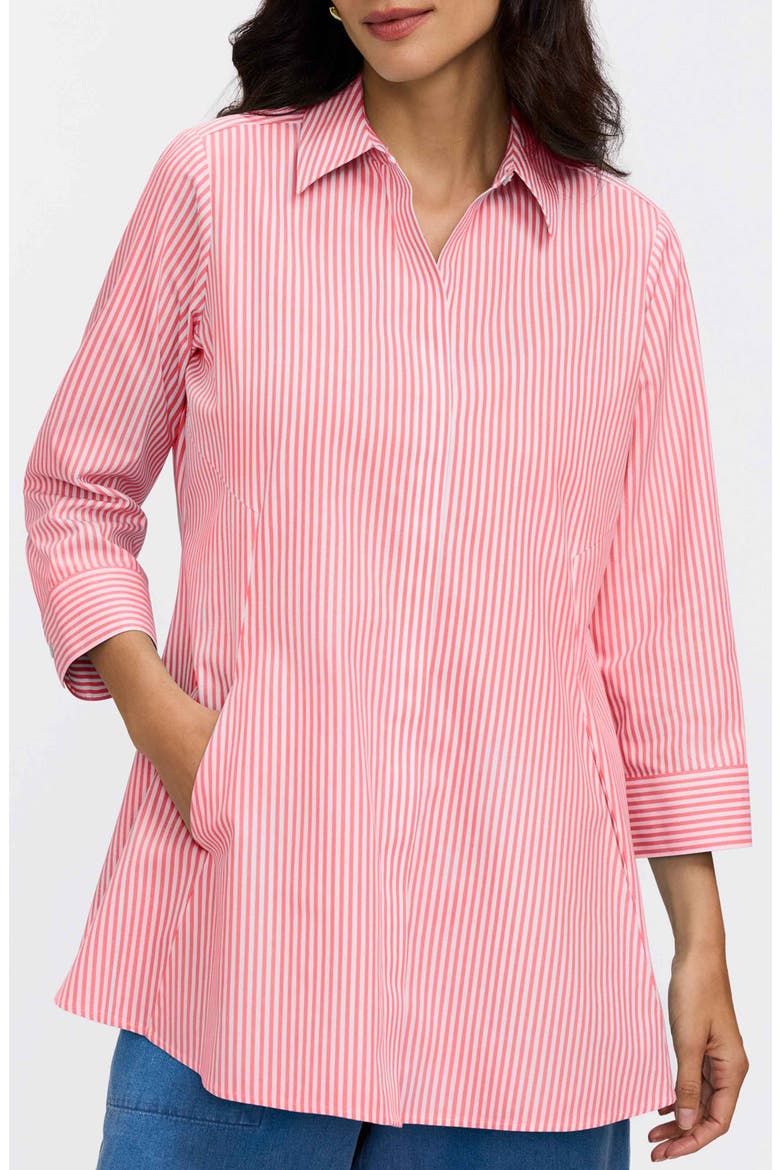 Cici Stripe Cotton Tunic Shirt, Main, color, CORAL REEF RED
