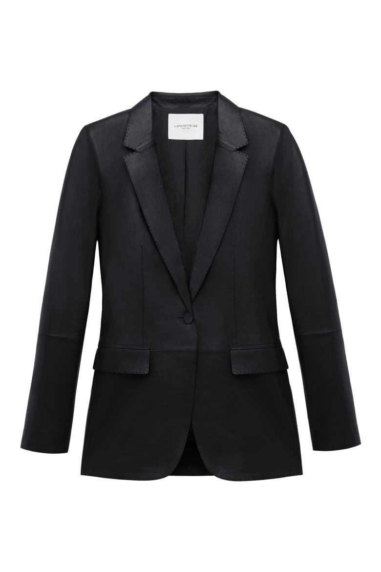 Lambskin Leather Blazer, Alternate, color, BLACK