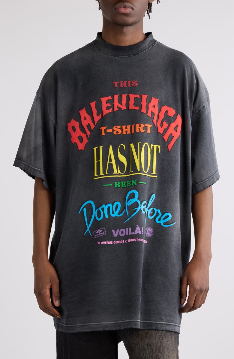 Balenciaga Gender Inclusive Oversize Distressed Logo Cotton T-Shirt, Main, color, 