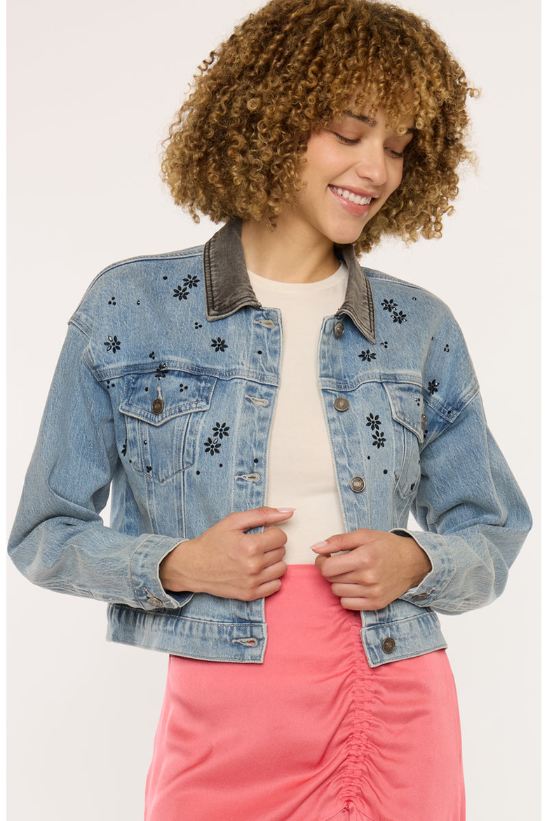 Lucca Denim Crop Jacket, Main, color, Medium Wash