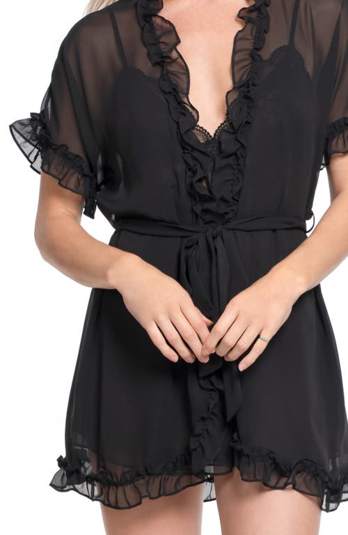 In Bloom By Jonquil Alice Ruffle Wrap Robe In Black