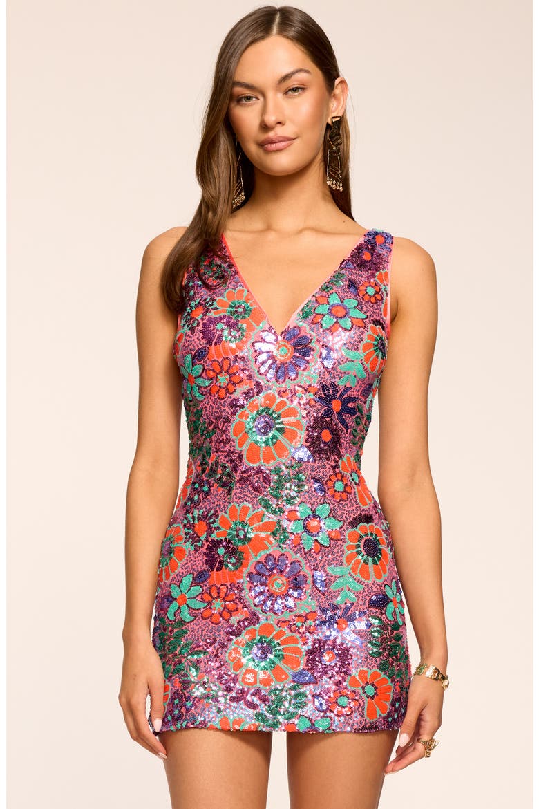 Dahlia Sequin Sleeveless Minidress, Alternate, color, CORAL SEQUIN COMBO