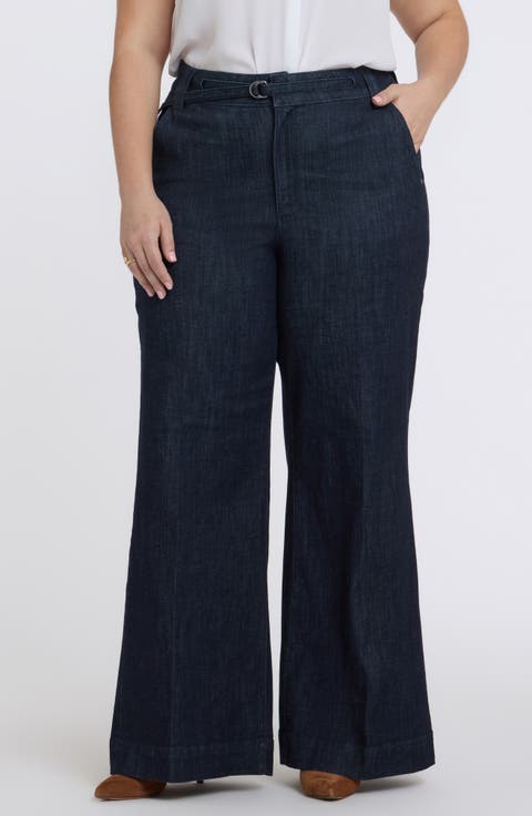 Mia Belted High Waist Palazzo Flare Jeans (Rinse) (Plus)
