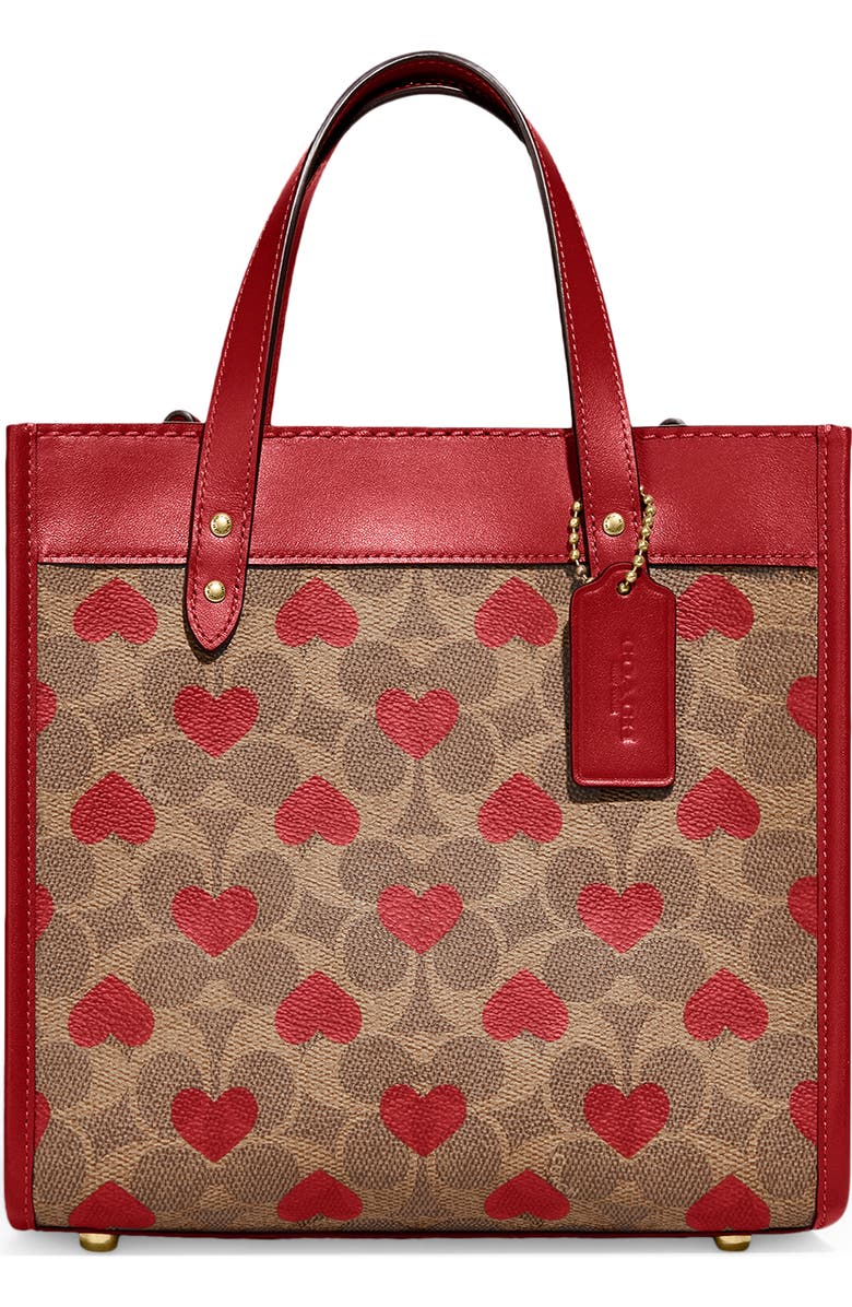 COACH Signature Coated Canvas & Hearts Field Tote, Main, color,