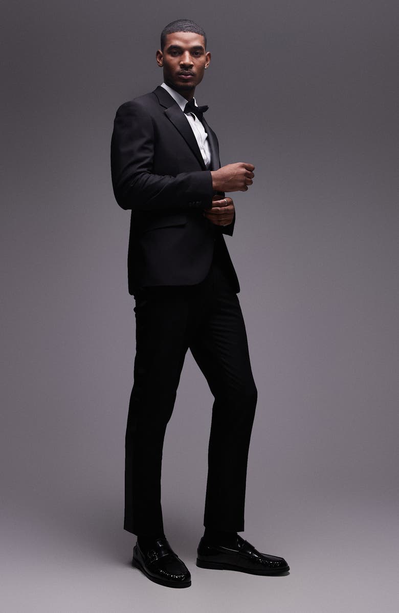 Topman Slim Fit Black Stretch Tuxedo Jacket, Alternate, color, 