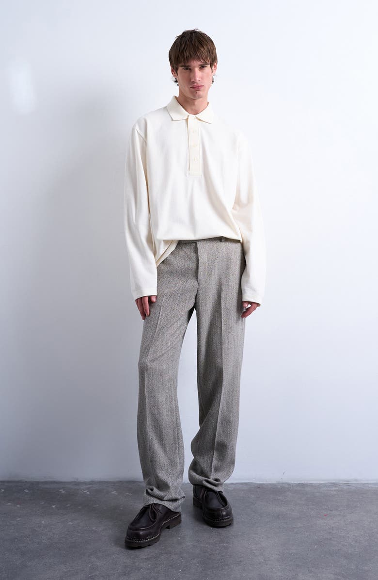 Topman Long Sleeve Polo, Alternate, color, Ecru