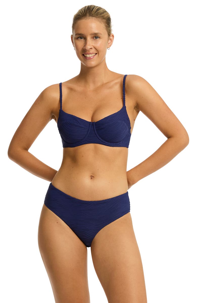 Sea Level De Soleil Mid Bikini Bottoms, Alternate, color, French Navy