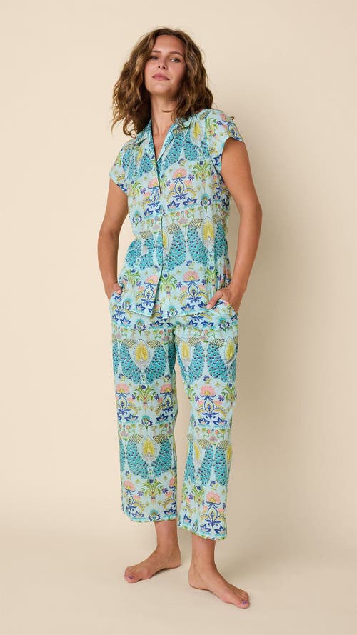The Cat's Pajamas Voile Capri Pajama Set In Peacock In Blue