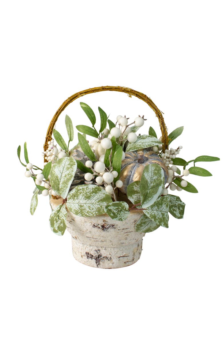 Northlight Gourds and Berries Fall Harvest Artificial Birch Basket Arrangement - 13", Main, color, White