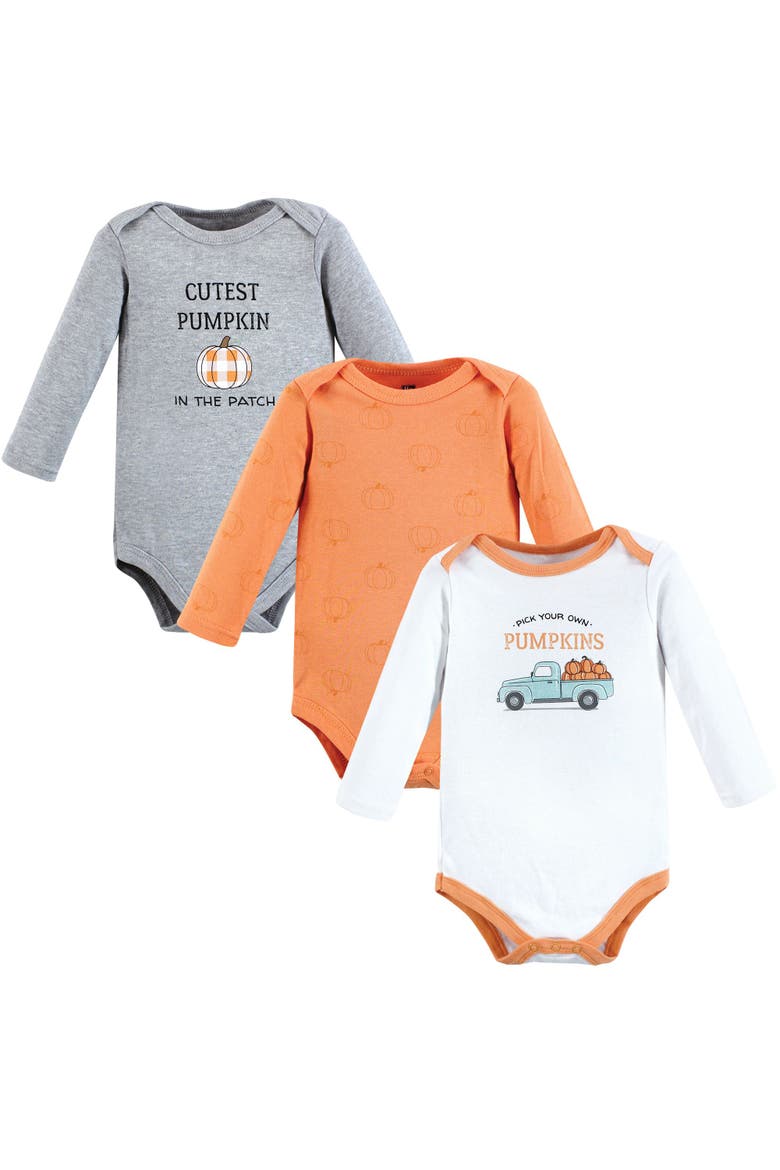 Cotton Long-Sleeve Bodysuit Three-Piece Set, Main, color, Pumpkin Truck