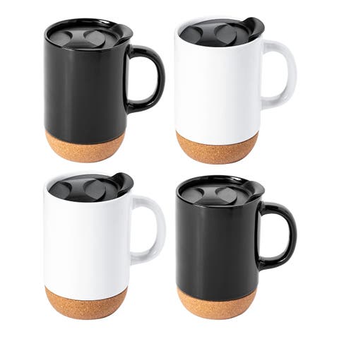 Modani 4 Piece 16.5 Ounce Stoneware Travel Mug Set with Lid and Cork Base