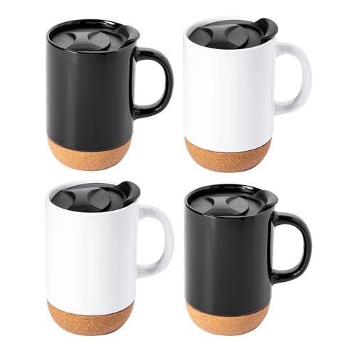 Gibson Home Modani 4 Piece 16.5 Ounce Stoneware Travel Mug Set With Lid And Cork Base In Black