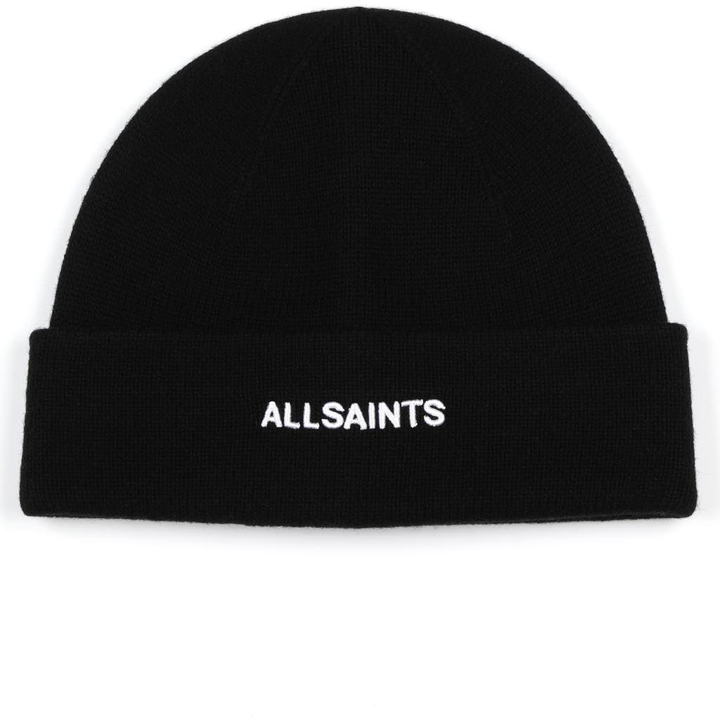 Allsaints Embroidered Logo Beanie In Black