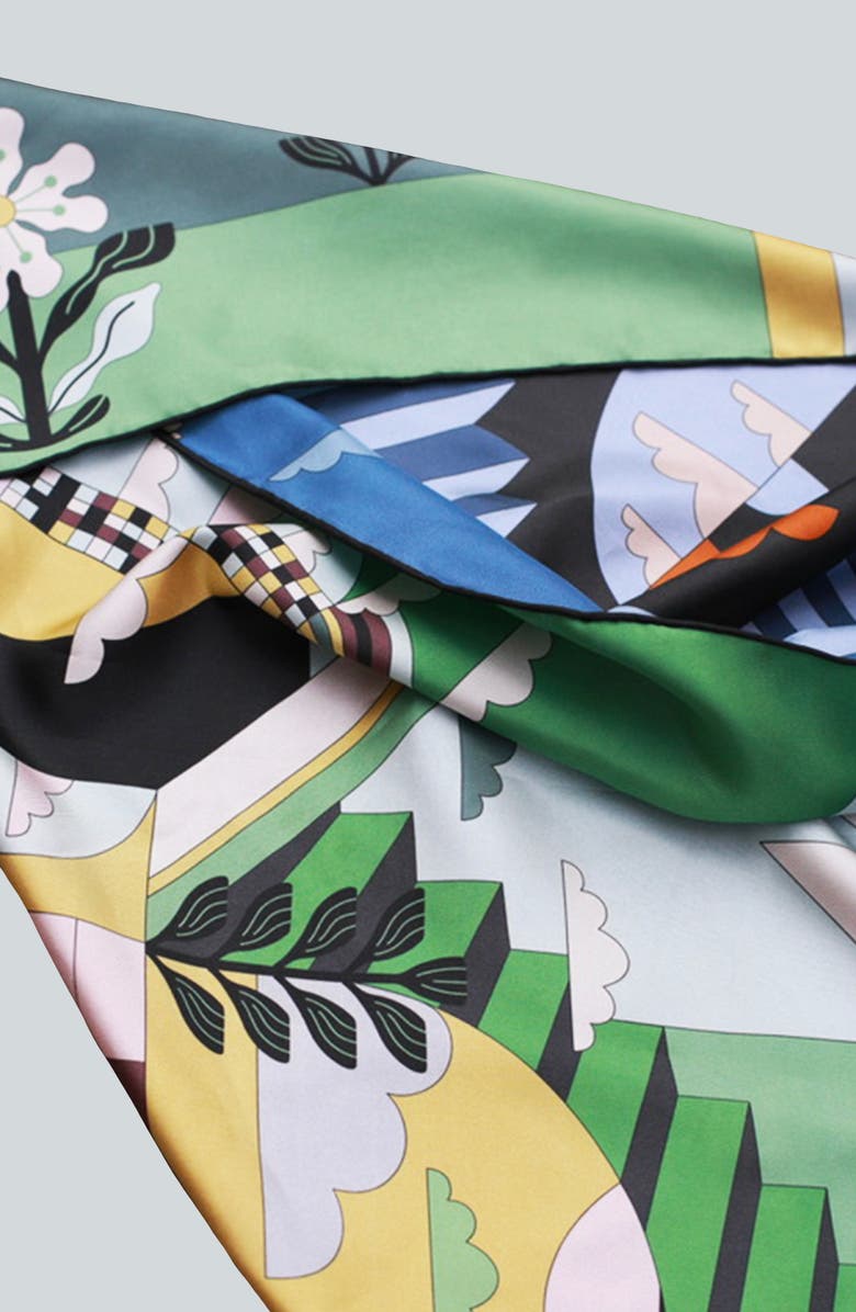 Jessie Zhao New York Double Sided Silk Scarf Of Imagination, Alternate, color, Green