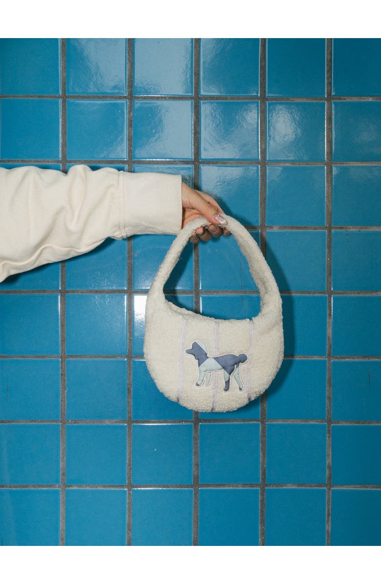Lost Pattern NYC "Pan Pan" Half Moon Shearling Bag, Alternate, color, White