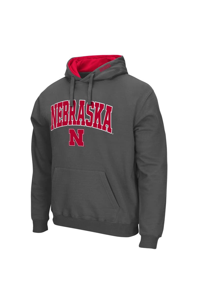 COLOSSEUM Men's Colosseum Charcoal Nebraska Huskers Arch & Logo 3.0 Pullover Hoodie, Alternate, color, Charcoal