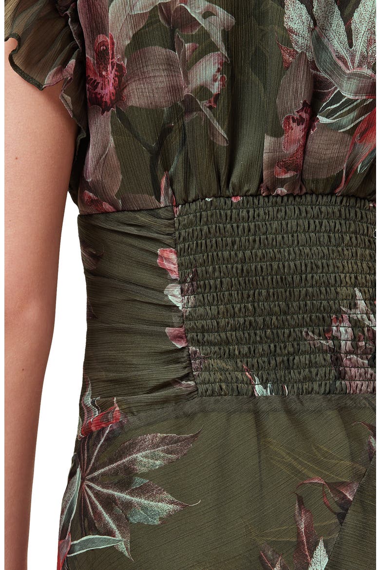 Brea Orchid Print Asymmetric Dress, Alternate, color, ADENA KHAKI GREEN