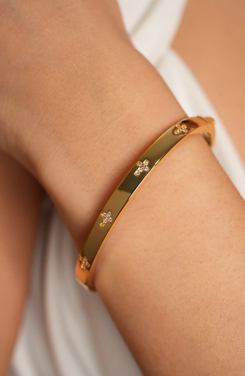 ARGENTO VIVO Cubic Zirconia Bar Hinge Bangle, Alternate, color, Gold