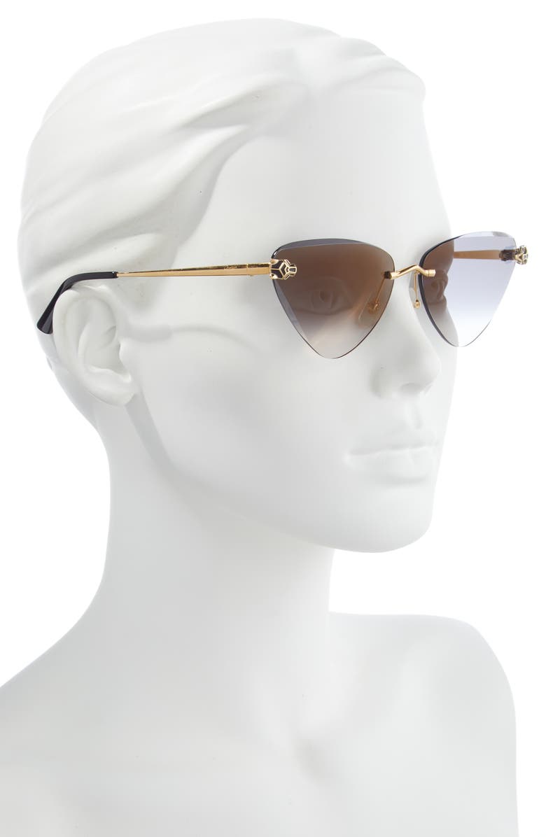 Cartier 62mm Gradient Oversize Cat Eye Sunglasses, Alternate, color, Gold