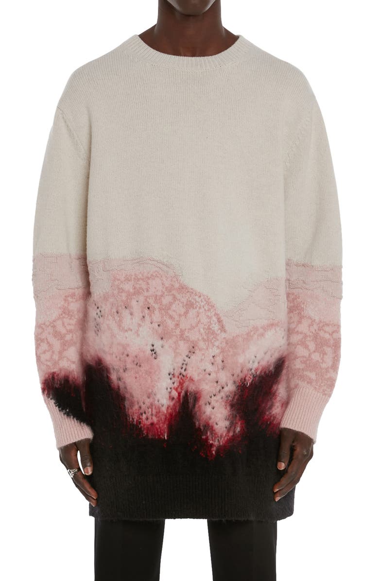 McQueen Alexander McQueen Oversize Intarsia Flower Wool & Mohair Crewneck Sweater, Main, color, 