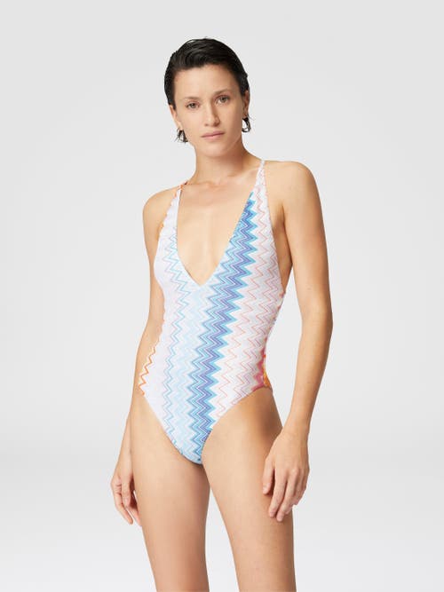 Missoni Shaded Chevron Plunge One-piece Swimsuit In White