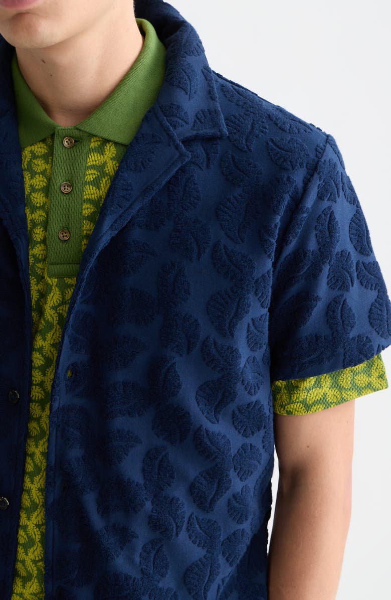 Scotch & Soda Relaxed Fit Print Short Sleeve Button-Up Shirt, Alternate, color, Pageant Blue