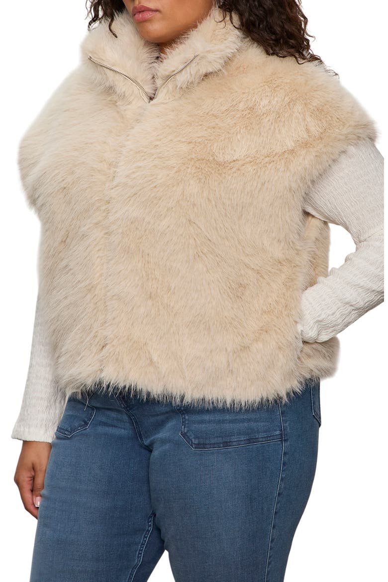 Silky Faux Fur Vest, Alternate, color, ALMOND WHITE