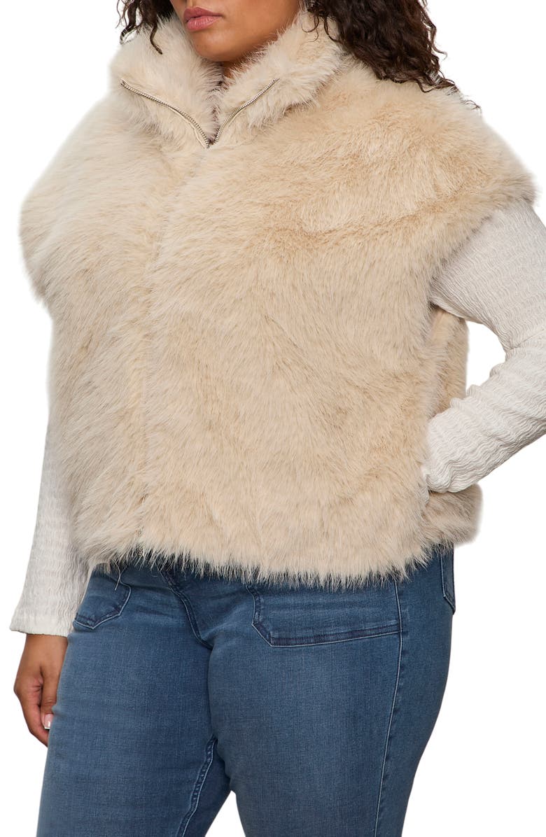 Sanctuary Silky Faux Fur Vest, Alternate, color, Almond White